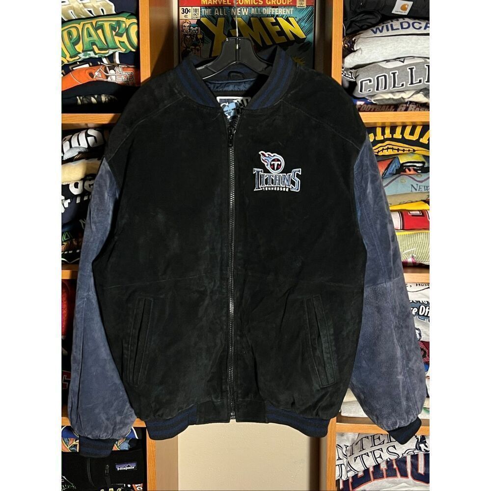 Vintage NFL Carl Banks G-III Tennessee Titans Suede Leather Bomber Jacket